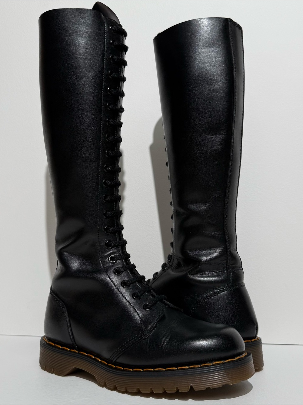 Vintage Dr. Martens Black 20 Eye Tall Leather Boots UK 3
